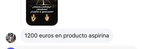 Mensaje de un asistente sobre sus ventas en Infinity