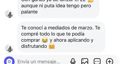 Mensaje de un asistente sobre sus ventas en Infinity