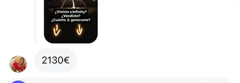 Mensaje de un asistente sobre sus ventas en Infinity