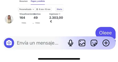 Mensaje de un asistente sobre sus ventas en Infinity