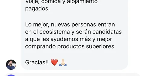 Mensaje de un asistente sobre sus ventas en Infinity