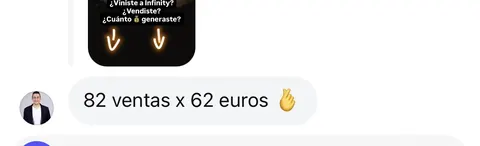 Mensaje de un asistente sobre sus ventas en Infinity