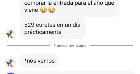 Mensaje de un asistente sobre sus ventas en Infinity