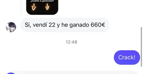 Mensaje de un asistente sobre sus ventas en Infinity